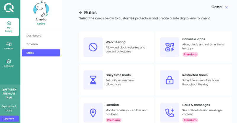 Qustodio-MyFamily-Rules-Dashboard Qustodio rules dashboard