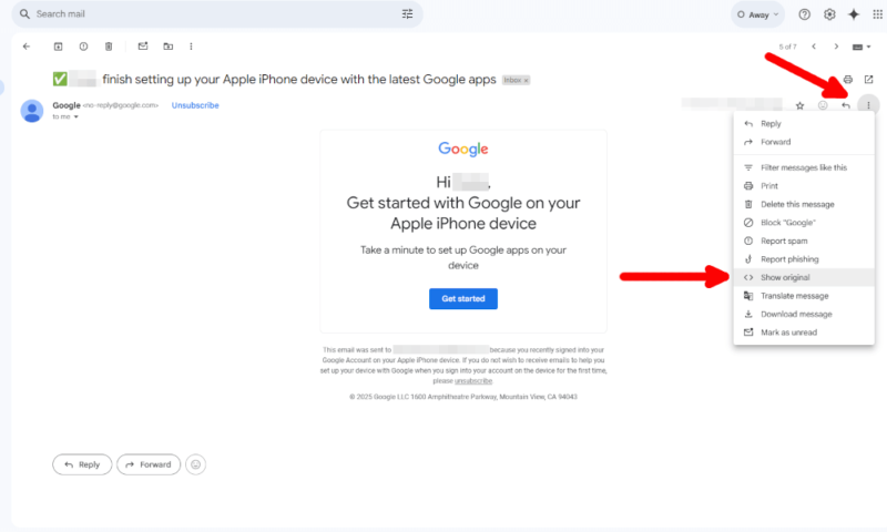 trace ip show original email
